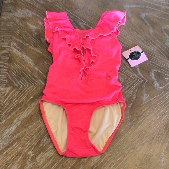 Kandi Kouture Pink Mesh Ruffled One Piece Dance Leotard Size TM - Picture 5 of 9